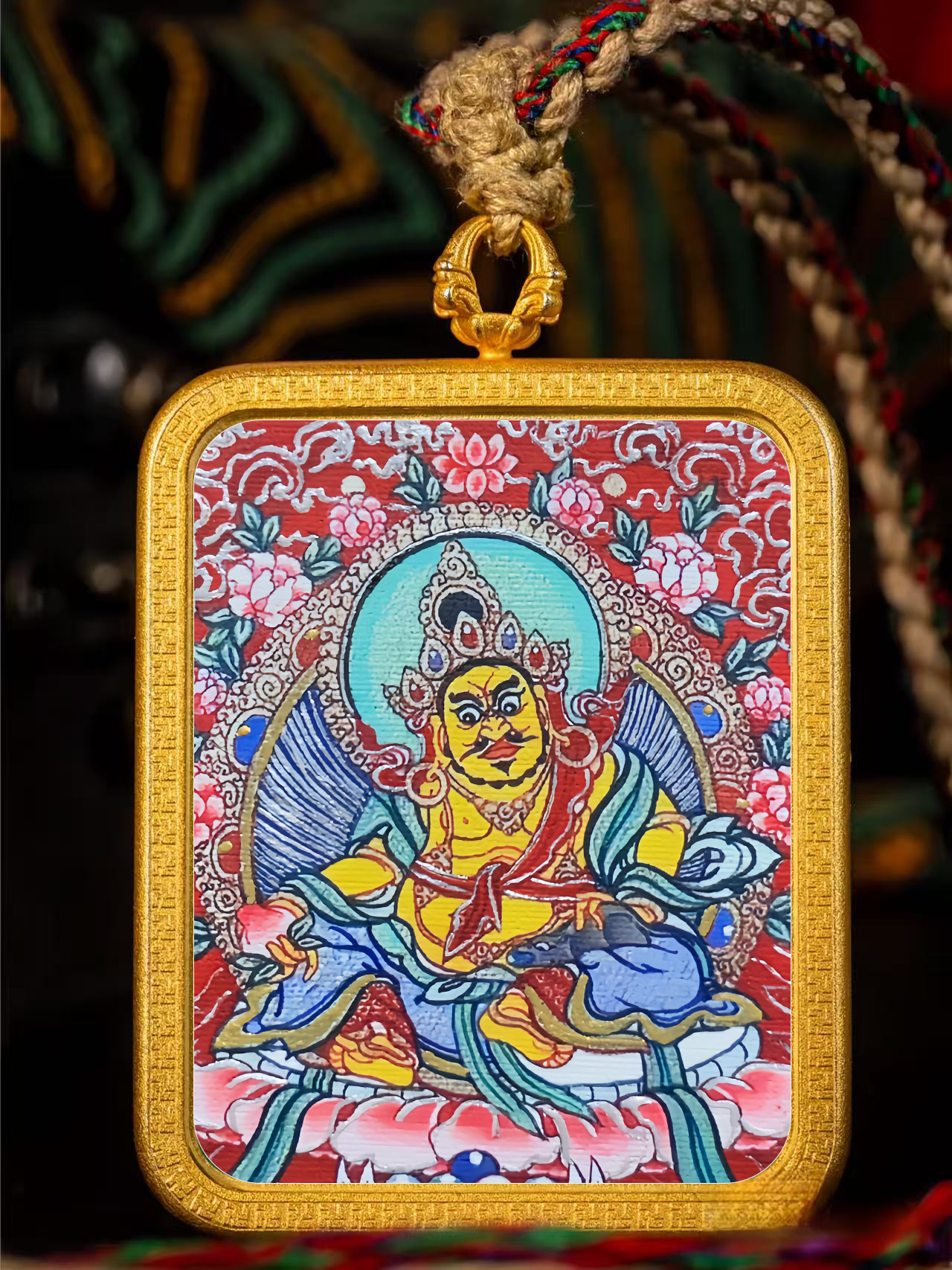 Golden Vajra Mirror Huang Caishen Thangka symbolizes the prosperity of wealth.