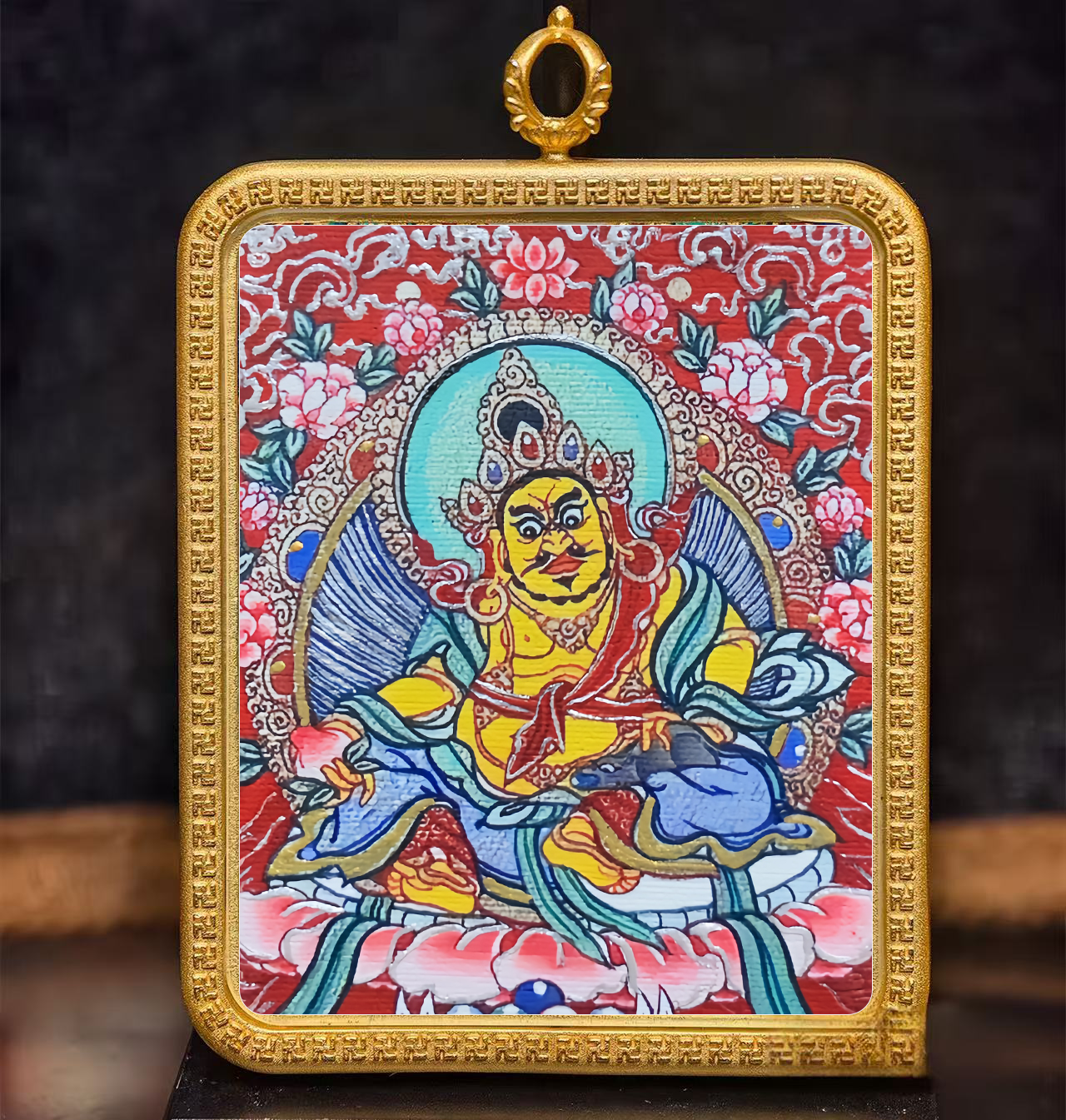 Golden Vajra Mirror Huang Caishen Thangka symbolizes the prosperity of wealth.