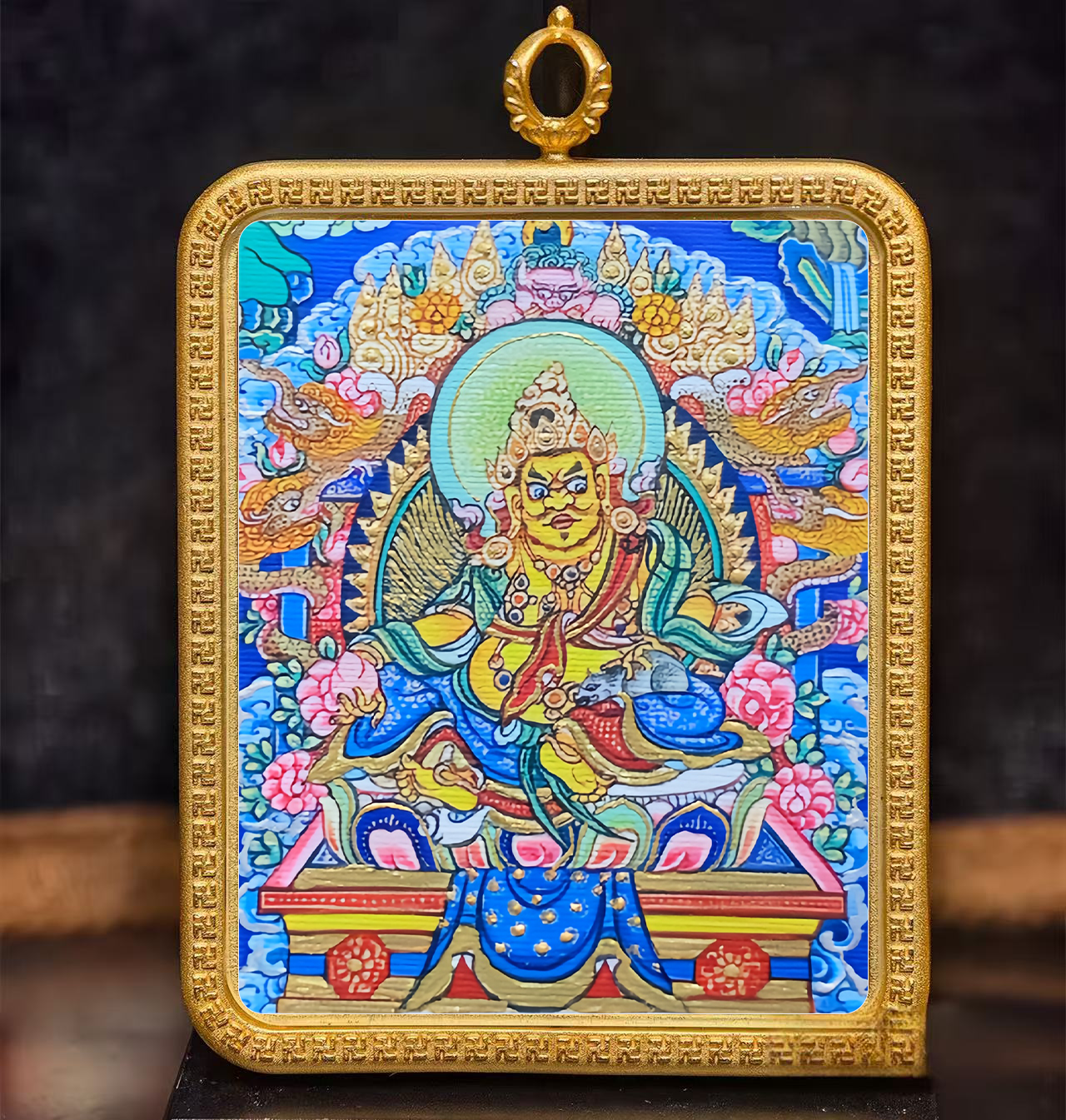Golden Vajra Mirror Huang Caishen Tangka symbolizes the prosperity of wealth.