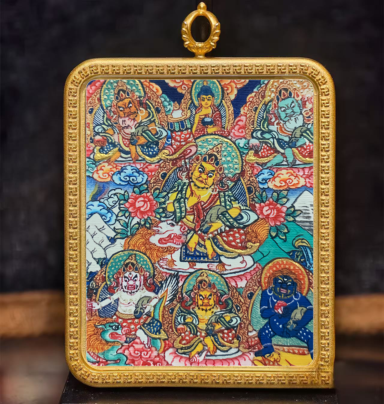 Golden Vajra Mirror The five-way god of wealth Tangka symbolizes the comprehensive balance of wealth from all directions, including spiritual wealth and good health.