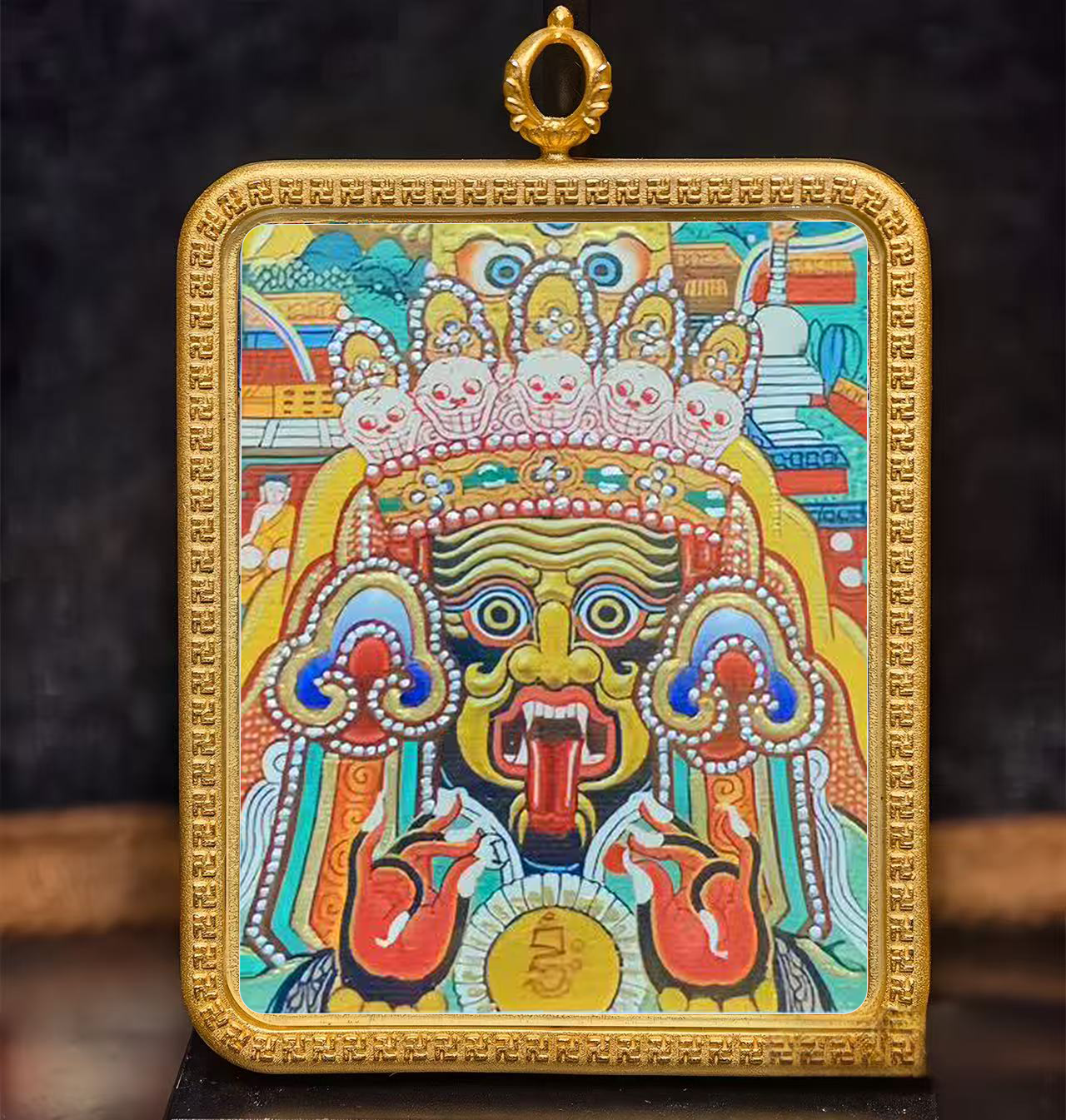 Golden Vajra Mirror Zakiram Thangka It symbolizes attracting wealth and treasure, disaster relief and family harmony.