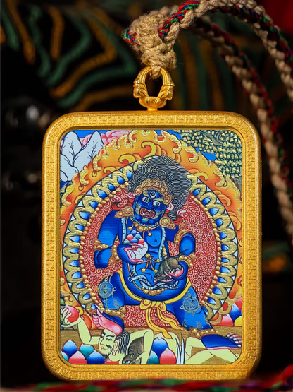 Golden Vajra Mirror Black God of Wealth Tangka symbolizes partial wealth, unexpected wealth, eliminate karma obstacles, protect peace and peace.