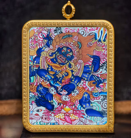 Golden Vajra Mirror Six-armed big black sky Tangka symbolizes material wealth, blessing wealth, intellectual wealth, the ability to protect wealth