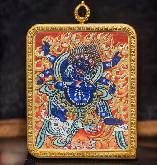 Golden Vajra Mirror Six-armed big black sky Tangka symbolizes material wealth, blessing wealth, intellectual wealth, the ability to protect wealth
