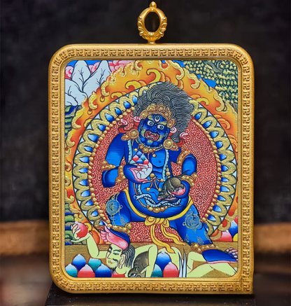Golden Vajra Mirror Black God of Wealth Tangka symbolizes partial wealth, unexpected wealth, eliminate karma obstacles, protect peace and peace.