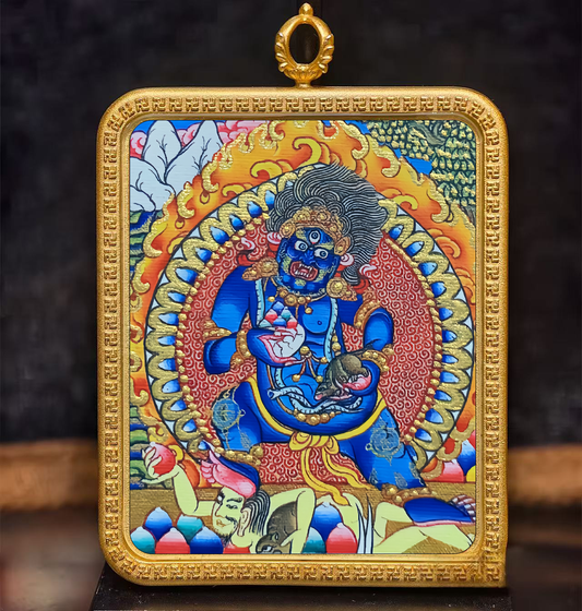 Golden Vajra Mirror Black God of Wealth Tangka symbolizes partial wealth, unexpected wealth, eliminate karma obstacles, protect peace and peace.