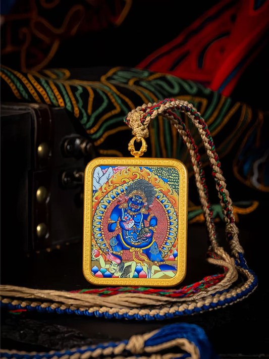Golden Vajra Mirror Black God of Wealth Tangka symbolizes partial wealth, unexpected wealth, eliminate karma obstacles, protect peace and peace.
