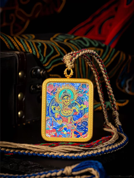 Golden Vajra Mirror The five-way god of wealth Tangka symbolizes the comprehensive balance of wealth from all directions, including spiritual wealth and good health.
