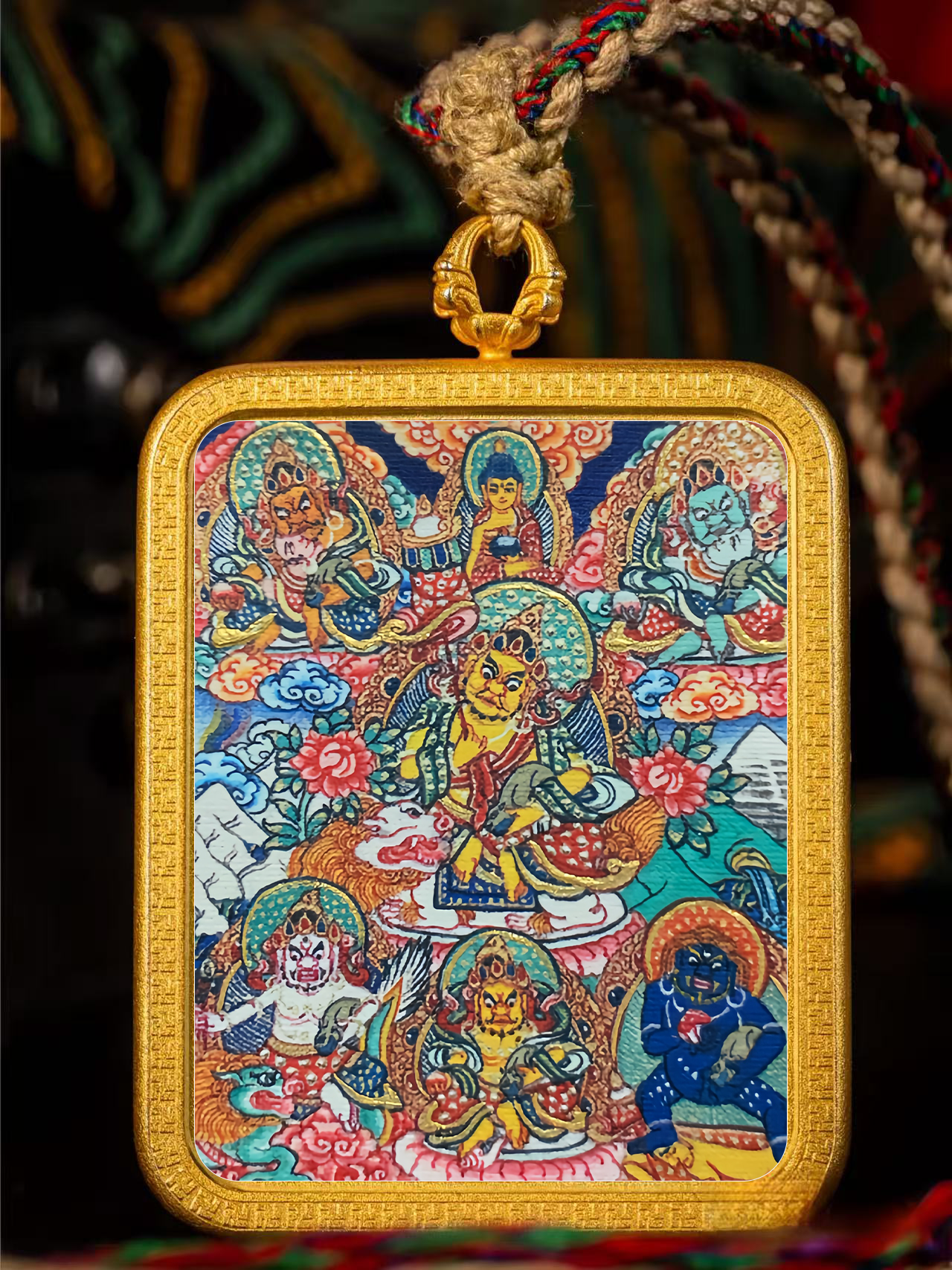Golden Vajra Mirror The five-way god of wealth Tangka symbolizes the comprehensive balance of wealth from all directions, including spiritual wealth and good health.