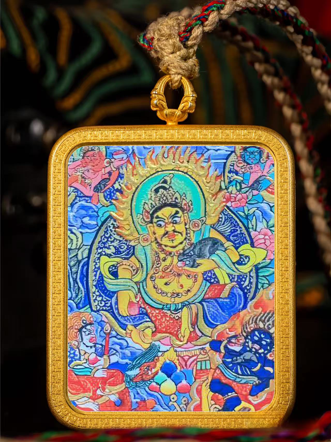 Golden Vajra Mirror The five-way god of wealth Tangka symbolizes the comprehensive balance of wealth from all directions, including spiritual wealth and good health.