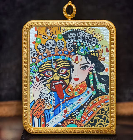 Golden Vajra Mirror Zakiram Thangka It symbolizes attracting wealth and treasure, disaster relief and family harmony.